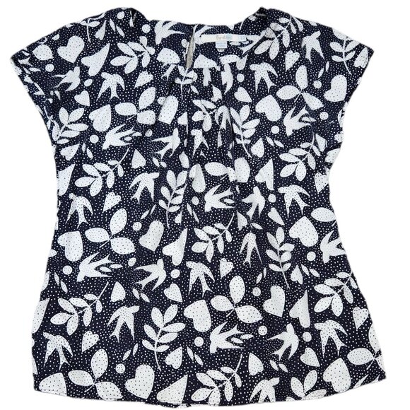 Boden Ravello Top Navy & White Silk Blend Flowy Lightweight Blouse Size 4 - Picture 2 of 5